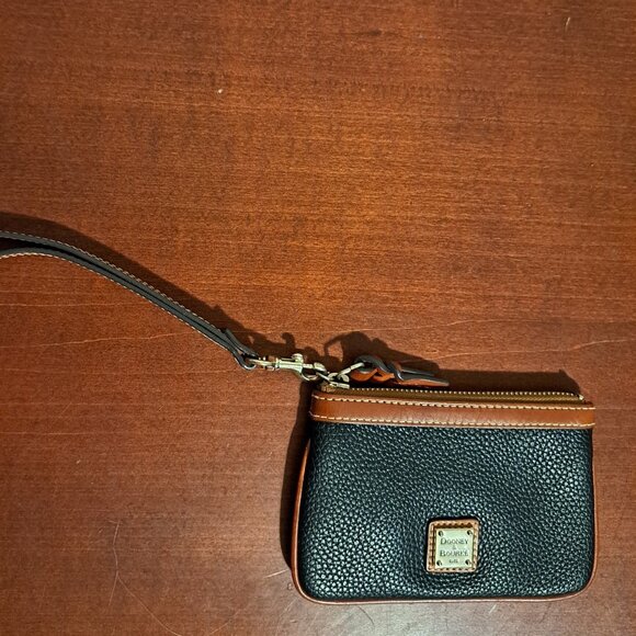 Dooney & Bourke Black and Tan Wristlet With Strap - Picture 1 of 6